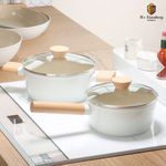 [M.v.Eisenberg] KUCHEN BAUM IH Ceramic Pot Set Series – 18cm Sauce Pan, 20cm Stock Pot | Non-Stick, Natural Mineral Coating, Induction-Compatible, Wooden Handle, Easy to Clean 